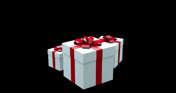 Christmas pastel blue gift box with red ribbon opening and closing animation seamless loop video Open box looped from 1s to 5s with Alpha channel 4K 3D rendering box