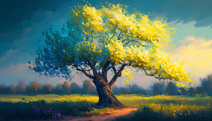 Beautiful colorful spring tree. Generative AI