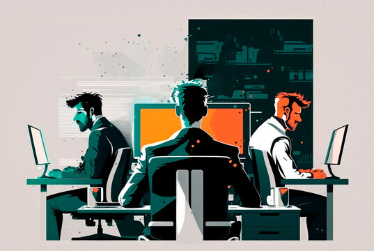 Abstract programmers-hackers mens. Digital illustrations.