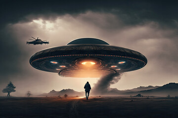 ufo in the background created with Generative AI technology