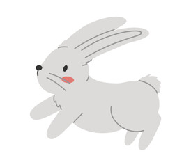 Hand drawn cute cartoon illustration of running small rabbit. Flat vector spring animal, Easter design sticker in colored doodle style. Bunny, hare character icon or print. Isolated on background.