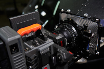 Fototapeta na wymiar professional 14mm lens mounted on a movie camera ready to shoot