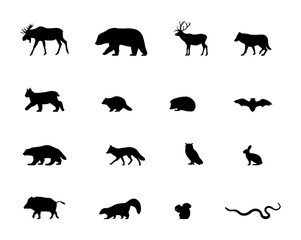 Animals Silhouettes. Set of forest animals. Vector illustration.