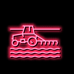 tractor working on field neon glow icon illustration