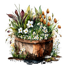 Snowdrops Spring Flowers,bouquet of flowers in a pot Generative AI