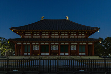 日本　奈良県奈良市に建つ興福寺の中金堂の夜景