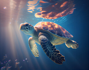 sea turtle swimming in water