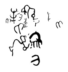 Vector illustration of rock paintings depicting domestic animals in a pasture. Prehistoric rock petroglyphs discovered in Armenia