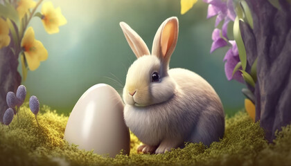 Fototapeta premium Easter Bunny with colorful easter eggs