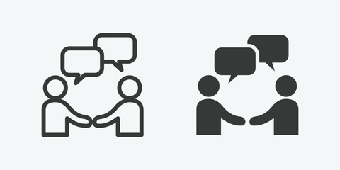 Business meeting vector icon. Meeting with chat bubble vector illustration. Talk people flat style illustration