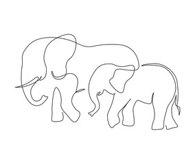 Continuous one line drawing of elephant. simple big elephant line art design. Editable active stroke vector.