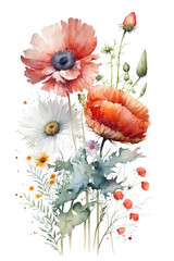 Red poppies watercolour Generative AI