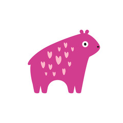 Vector illustration of a pink bear in hearts in a modern trendy flat style.