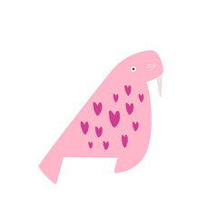 Vector illustration of a pink walrus in hearts in a modern trendy flat style.