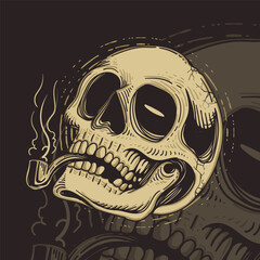 Skull on a dark background. Vector illustration in retro style.
