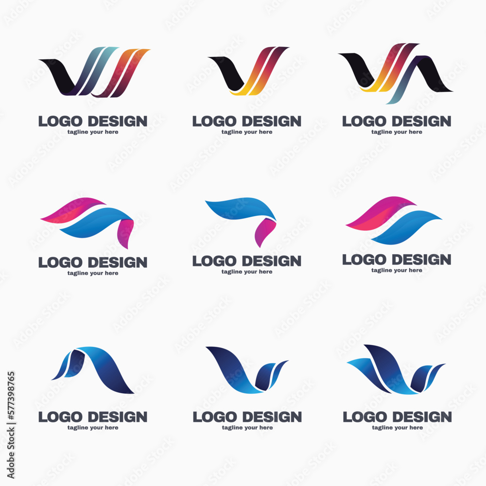 Sticker Set of letter V logo icon design template elements. Vector illustration.
