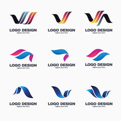 Fototapeta na wymiar Set of letter V logo icon design template elements. Vector illustration. 