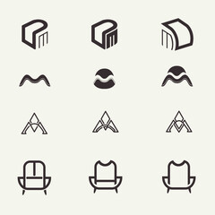 Set of 9 simple monochromatic vector icons for web design
