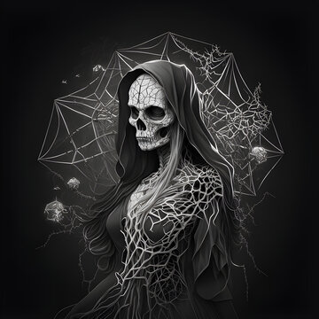 Skeleton girl black and white
