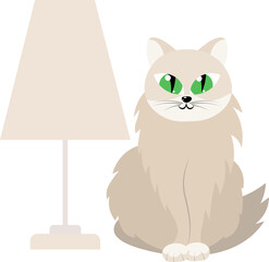 Gray cat and a big lamp. Vector illustration