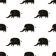 Seamless pattern with monochrome black rhinos.