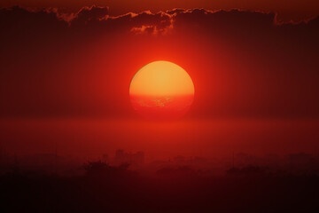 hot weather hot red sun on the horizon Generative AI