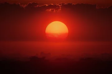 Papier Peint photo autocollant Rouge violet hot weather hot red sun on the horizon Generative AI