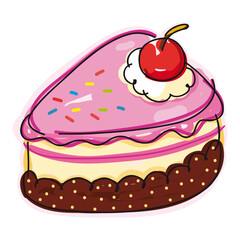 chocolate cake with cherry vector  illustration