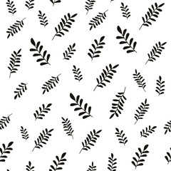 Fototapeta na wymiar Seamless pattern with leaves in monochrome black color