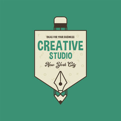 Design studio logo template for creative business. Designers agency badge for artists. Creative studio. Stock vector label