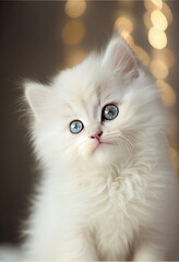 a adorable tiny white and fluffy kitten with holographic - Generative AI