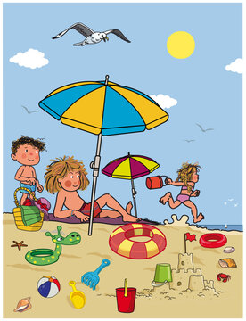 child on the beach vector illustration