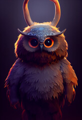 cajur Cute owlbear cub black head red body owl head bear body - generative ai