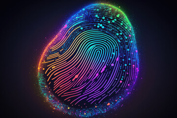 neon digital data fingerprint impression made by generative ai