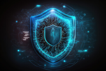 neon digital data network security shield illustration made by generative ai