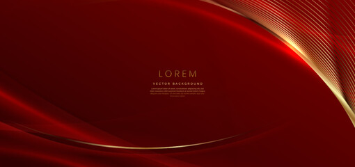 Abstract curved red shape on red background with lighting effect and  copy space for text. Luxury design style.