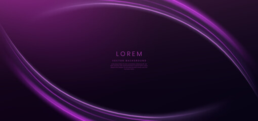 Abstract futuritic neon light curved purple on dark purple background.