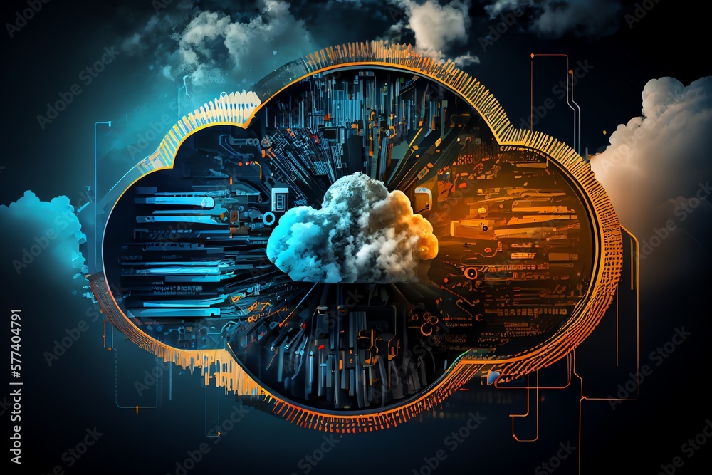 Wall mural cloud computing technology concept background, digital illustration. generative ai