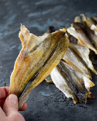 Salted dried horse mackerel fish. Fish appetizer for beer