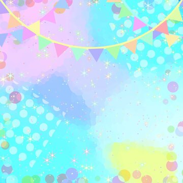 メルヘンゆめかわな水彩テクスチャパーティ壁紙　可愛いパーティガーランド背景