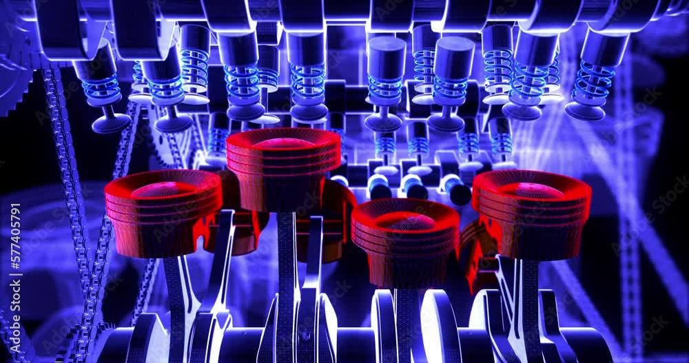 Leinwandbilder v8 engine animation with moving engine parts. valves and crankshaft. machines and industry related 4