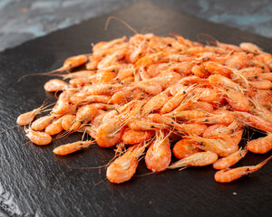 Package of boiled frozen shrimp.