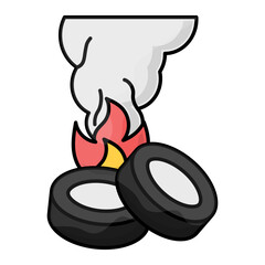 Pollution produces by Burning Waste or Tire outline color concept, Air pollution vector icon design, Environmental pollution symbol, Chemical Biological contamination sign, Pollutants illustration 