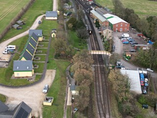 Aerial view of Ropley village and station in Hampshire