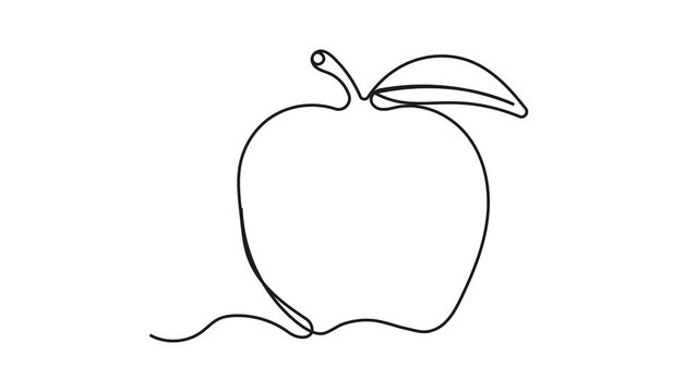 One line apple animation. Continuous fruits and vegetables video. Natural, healthy food for life and diets. Nutric products clip in sketch style.