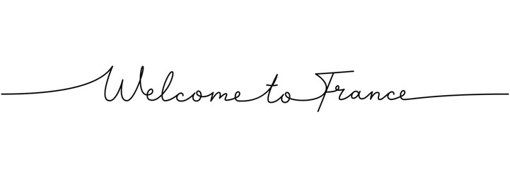 Welcome to France - word with continuous one line. Minimalist drawing of phrase illustration. France country - continuous one line illustration.