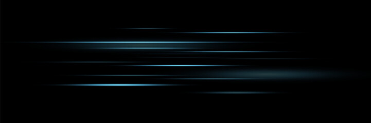 Set of blue lines, laser beams, bright light beams with sparkles and dust on a black background. vector illustration