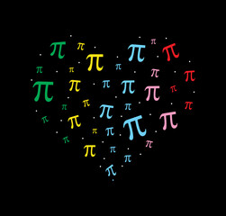 Colorful Pi Symbol Heart Isolated On Black Background