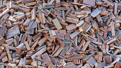 A heap of wood offcuts and choppings to be used as fuel