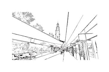 Fototapeta premium Building view with landmark of Porto Novo is the capital of Benin. Hand drawn sketch illustration in vector.